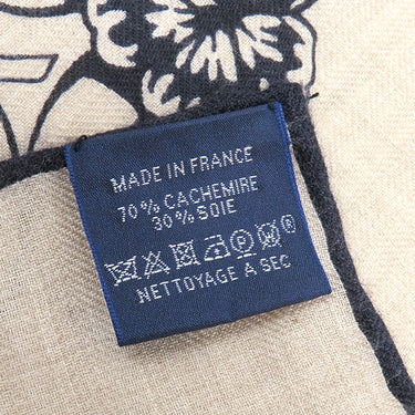 エルメス HERMES ショール カレ140 CARRE カレジェアン ベージュ×ブラック カシミヤ シルク ストール 【JUNGLE LOVE /ジャングルラブ】