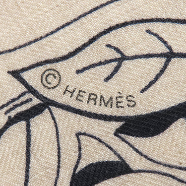 エルメス HERMES ショール カレ140 CARRE カレジェアン ベージュ×ブラック カシミヤ シルク ストール 【JUNGLE LOVE /ジャングルラブ】