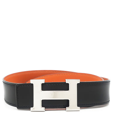エルメス HERMES コンスタンスH ＃65 ブラック×オレンジ ボックスカーフ メタル #65 ベルト Hバックル 黒 オレンジ