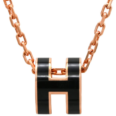 エルメス HERMES ポップアッシュ ミニ ペンダント ブラック×ローズゴールド GP ラッカー ネックレス ピンクゴールド Hモチーフ
