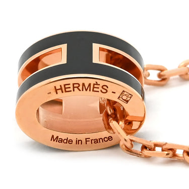 エルメス HERMES ポップアッシュ ミニ ペンダント ブラック×ローズゴールド GP ラッカー ネックレス ピンクゴールド Hモチーフ