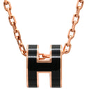 エルメス HERMES ポップアッシュ ミニ ペンダント ブラック×ローズゴールド GP ラッカー ネックレス ピンクゴールド Hモチーフ 新品 未使用