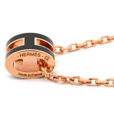 エルメス HERMES ポップアッシュ ミニ ペンダント ブラック×ローズゴールド GP ラッカー ネックレス ピンクゴールド Hモチーフ 新品 未使用