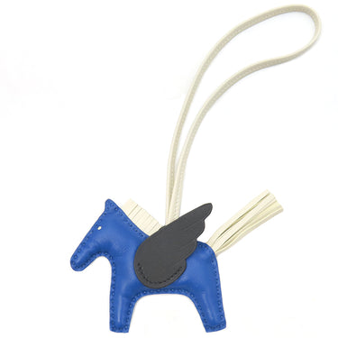 エルメス HERMES ロデオPM ペガサス ブルーフランス×クレ×ブラック アニューミロ バッグチャーム 青 オフホワイト 黒