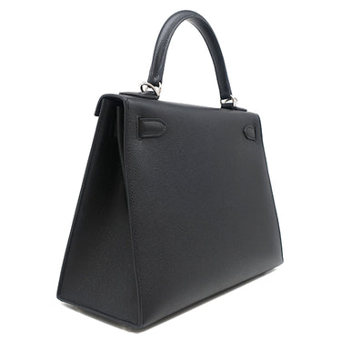 エルメス HERMES ケリー28 外縫い ブラック ヴォーエプソン 2WAYバッグ シルバー金具 黒 ショルダー