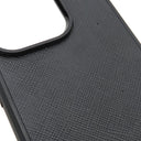 プラダ PRADA サフィアーノ トライアングル iPhoneカバー ブラック サフィアーノレザー ポリアミド 携帯・スマホアクセサリー シルバー金具 黒 三角ロゴ iPhone14 pro