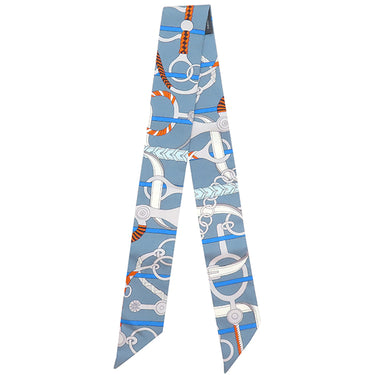 エルメス HERMES ツイリー グリス×シエル×オレンジ シルク スカーフ 【PANOPLIE EQUESTRE/乗馬の装具一式】