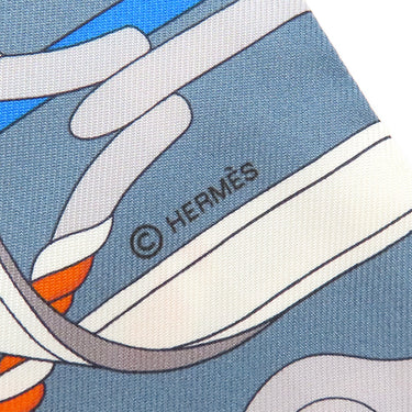 エルメス HERMES ツイリー グリス×シエル×オレンジ シルク スカーフ 【PANOPLIE EQUESTRE/乗馬の装具一式】