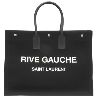 サンローラン SAINT LAURENT リヴ ゴーシュ 499290 ブラック コットン レザー トートバッグ シルバー金具 黒 RIVE GAUCHE