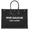 サンローラン SAINT LAURENT リヴ ゴーシュ 499290 ブラック コットン レザー トートバッグ シルバー金具 黒 RIVE GAUCHE