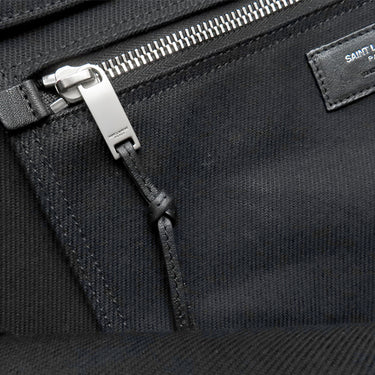 サンローラン SAINT LAURENT リヴ ゴーシュ 499290 ブラック コットン レザー トートバッグ シルバー金具 黒 RIVE GAUCHE