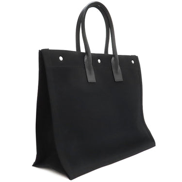サンローラン SAINT LAURENT リヴ ゴーシュ 499290 ブラック コットン レザー トートバッグ シルバー金具 黒 RIVE GAUCHE