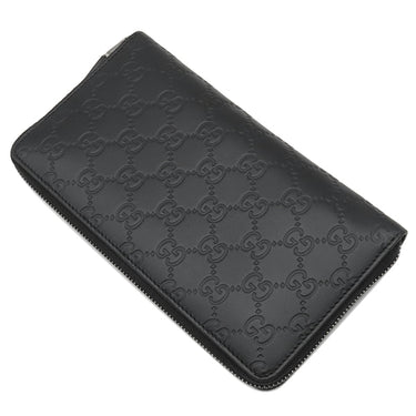 グッチ GUCCI マイクログッチシマ 447906 ブラック レザー 長財布 シルバー金具 オーガナイザー カード入れ ラウンドファスナー 黒