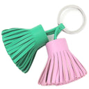 エルメス HERMES カルメン ウノドス ミント×モーヴシルべストル ラムスキン キーリング シルバー金具 緑 ピンク フリンジ キーホルダー