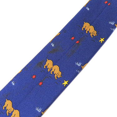 エルメス HERMES 9cm ネイビー シルク ネクタイ 犬 星 総柄 動物柄