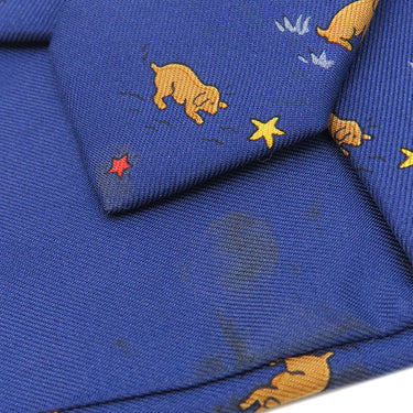 エルメス HERMES 9cm ネイビー シルク ネクタイ 犬 星 総柄 動物柄