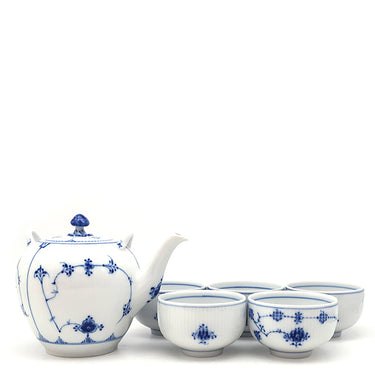 ロイヤルコペンハーゲン ROYAL COPENHAGEN ブルーフルーテッド 急須 湯呑み5客 6点セット ブルー×ホワイト 陶磁器 食器 茶器セット 青 白 つる欠品