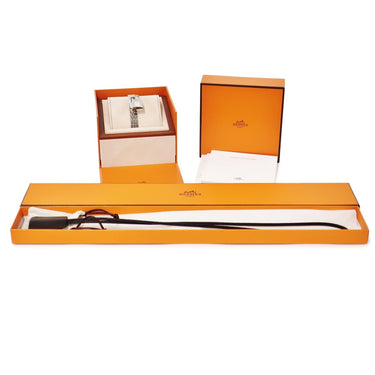 腕時計 エルメス HERMES ケリーウォッチ KE4.131 クオーツ レディース 純正ダイヤ ホワイト シェル カデナ型 錠前 南京錠