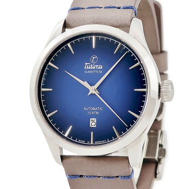 腕時計 チュチマ Tutima フリーガー エアロクラブ デイト 6105-53 自動巻き メンズ 新品同様 ダークブルー 青 バー シースルーバック