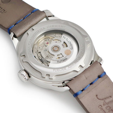 腕時計 チュチマ Tutima フリーガー エアロクラブ デイト 6105-53 自動巻き メンズ 新品同様 ダークブルー 青 バー シースルーバック