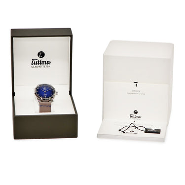 腕時計 チュチマ Tutima フリーガー エアロクラブ デイト 6105-53 自動巻き メンズ 新品同様 ダークブルー 青 バー シースルーバック