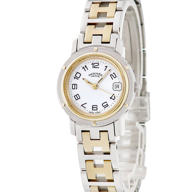 腕時計 エルメス HERMES クリッパー CL4.220 クオーツ レディース GP×SS ホワイト Hマークブレス ヴィンテージ デイト アラビア