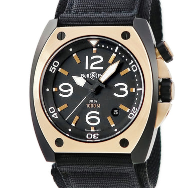 腕時計 ベル&ロス BELL＆ROSS カーボンフィニッシュ デイト BR02-20-S 自動巻き メンズ K18PG×ブラックPVD加工SS コンビ 黒 ダイバーズ