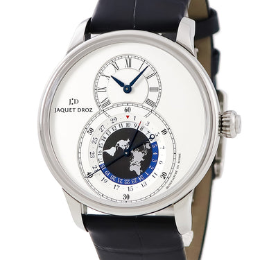 腕時計 ジャケ・ドロー Jaquet Droz グラン セコンド デュアルタイム J016030241 自動巻き メンズ 新品同様 ホワイト 白 デイト