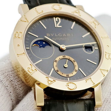 腕時計 ブルガリ BVLGARI ブルガリブルガリ ムーンフェイズ BB38GLMP 自動巻き メンズ K18YG無垢 グレー デイト スモールセコンド