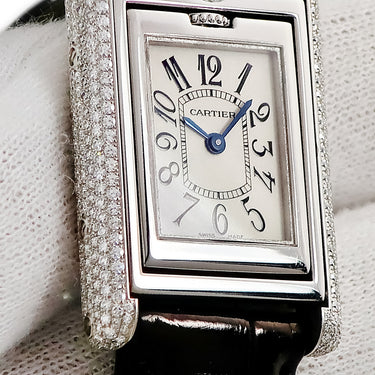 腕時計 カルティエ Cartier タンク バスキュラント SM WA203531 クオーツ レディース K18WG無垢 純正ダイヤ 角型 反転ケース