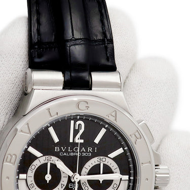 腕時計 ブルガリ BVLGARI ディアゴノ カリブロ303 クロノグラフ DG42SCH 自動巻き メンズ 黒×シルバー デイト 夜光インデックス