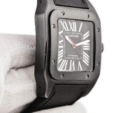 腕時計 カルティエ Cartier サントス 100 LM カーボンコーティング WSSA0006 自動巻き メンズ ADLC ブラック スクエア