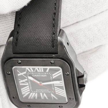 腕時計 カルティエ Cartier サントス 100 LM カーボンコーティング WSSA0006 自動巻き メンズ ADLC ブラック スクエア