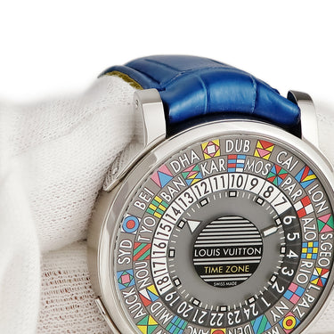 腕時計 ルイヴィトン LOUIS VUITTON エスカル タイムゾーン Q5D20 自動巻き メンズ 24か国 ワールドタイマー GMT グレー