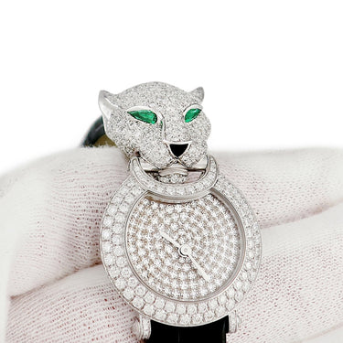 腕時計 カルティエ Cartier ラ パンテール HPI00767 クオーツ レディース 全面純正ダイヤ×エメラルド ラウンド パンサー ヴィンテージ