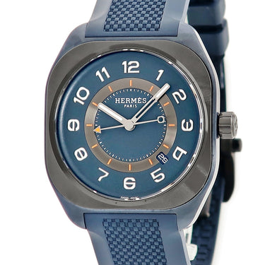 腕時計 エルメス HERMES H08 エクストララージ SP1.744 自動巻き メンズ 新品同様 ブルーチタン PVD アラビア 角型 軽量