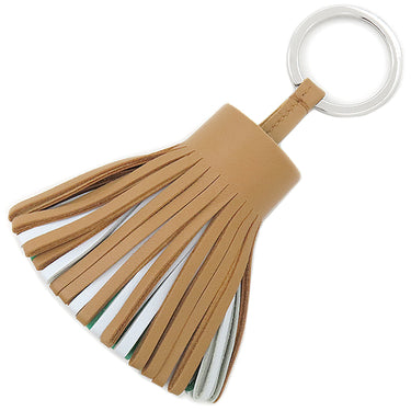 エルメス HERMES カルメン トリコロール チャイ×ブルーブリュム×ミント ラムスキン キーリング シルバー金具 茶 水色 緑 フリンジ