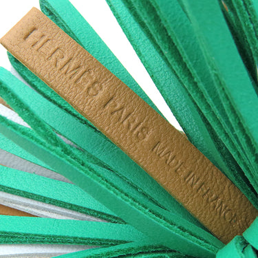 エルメス HERMES カルメン トリコロール チャイ×ブルーブリュム×ミント ラムスキン キーリング シルバー金具 茶 水色 緑 フリンジ