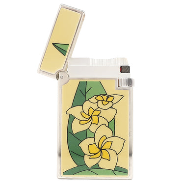 デュポン DUPONT ファンタジー プルメリア 0017393 フラン×ジョーヌ メタル ライター シルバー金具 黄色 白 着火確認済