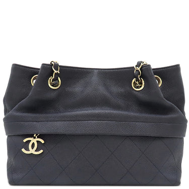 シャネル CHANEL チェーン トート ネイビー キャビアスキン トートバッグ ゴールド金具 紺 ココマーク 肩掛け