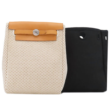 エルメス HERMES エールバッグ TPM ナチュラル×ブラック トワルGM トワルオフィシエ レザー ショルダーバッグ シルバー金具 黒 ストッパー欠品