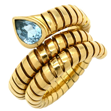 ブルガリ BVLGARI トゥボガス イエローゴールド K18YG ブルートパーズ リング 指輪 青 750 18K 18金 7号