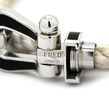 フレッド FRED フォース10 ラージモデル ホワイト×ブラック×ホワイトゴールド K18WG ステンレスケーブル ブレスレット Au750 18K 18金 ステンレスケーブル 二重 2連