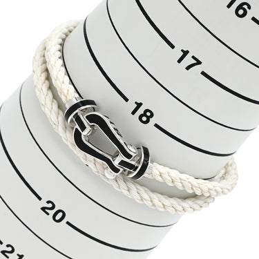 フレッド FRED フォース10 ラージモデル ホワイト×ブラック×ホワイトゴールド K18WG ステンレスケーブル ブレスレット Au750 18K 18金 ステンレスケーブル 二重 2連