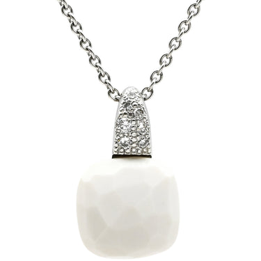 ポメラート Pomellato カプリ ホワイト×ホワイトゴールド K18WG ダイヤモンド カルセドニー ネックレス Au750 18K 18金 スクエアモチーフ ダイヤ カルセドニー