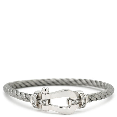 フレッド FRED フォース10 LM ハーフダイヤ ホワイトゴールド×シルバー K18WG ダイヤモンド ステンレスケーブル メタル ＃17 ブレスレット グレー ダイヤモンド