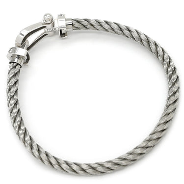 フレッド FRED フォース10 LM ハーフダイヤ ホワイトゴールド×シルバー K18WG ダイヤモンド ステンレスケーブル メタル ＃17 ブレスレット グレー ダイヤモンド