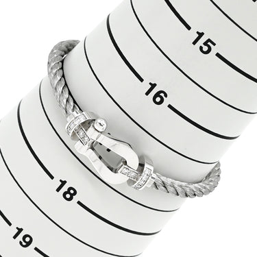 フレッド FRED フォース10 LM ハーフダイヤ ホワイトゴールド×シルバー K18WG ダイヤモンド ステンレスケーブル メタル ＃17 ブレスレット グレー ダイヤモンド