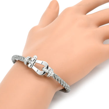 フレッド FRED フォース10 LM ハーフダイヤ ホワイトゴールド×シルバー K18WG ダイヤモンド ステンレスケーブル メタル ＃17 ブレスレット グレー ダイヤモンド