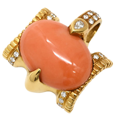 ノンブランド NON BRAND 珊瑚 ダイヤ イエローゴールド K18YG ダイヤモンド 珊瑚 ペンダントトップ 赤 サンゴ ダイヤモンド YG 750 ネックレストップ